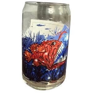 Keever Glass Blue Brown Deep Sea Anglerfish Can Shaped Drinking Glass NEW Tags